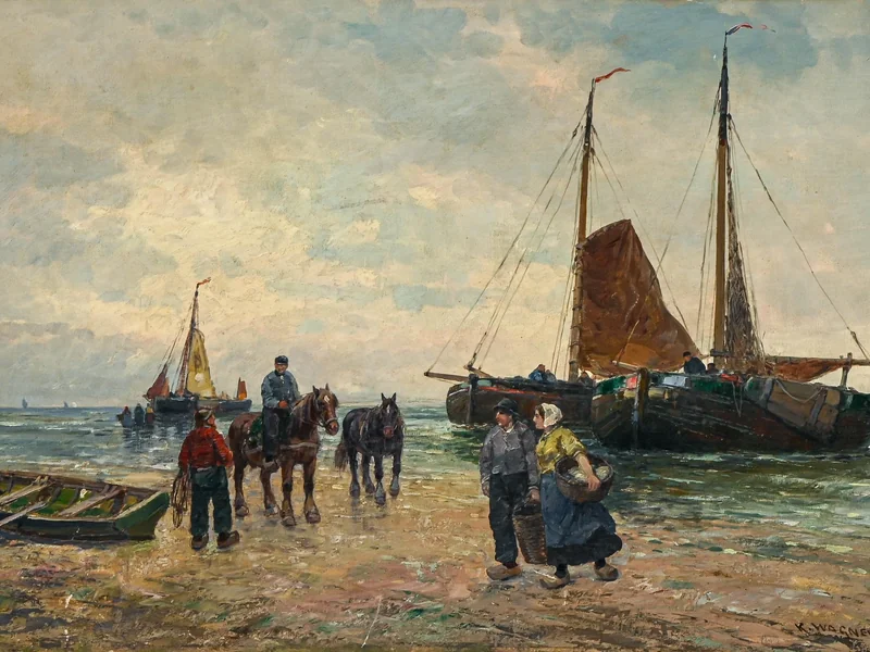 1856-Karl Wagner - Vivace scena di spiaggia, di ritorno dalla pesca